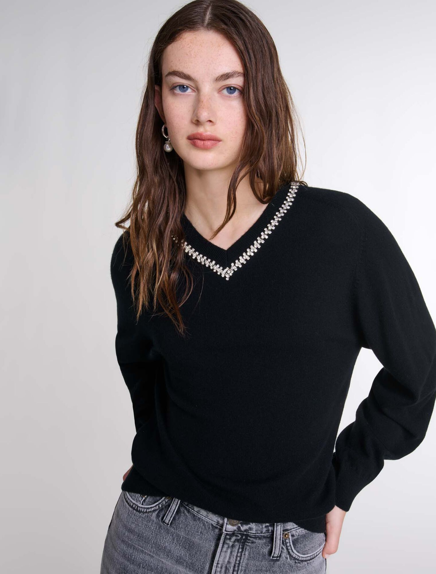 Strickpullover mit Strasskragen