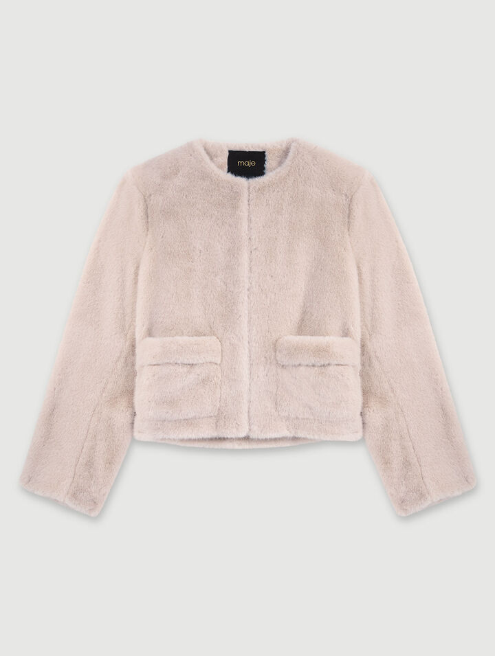 Kurze Kunstpelzjacke