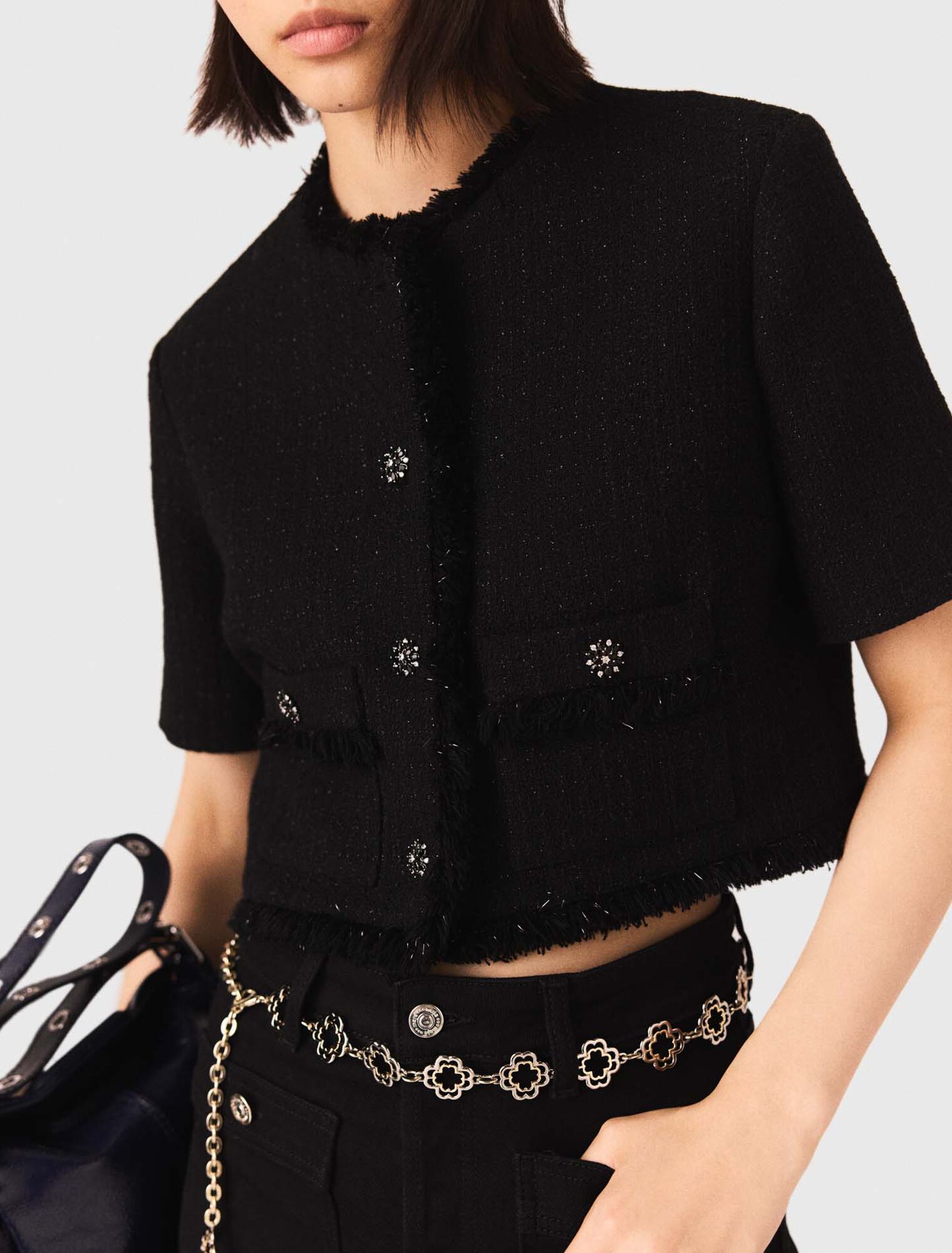 Kurze, glänzende Tweed-Jacke