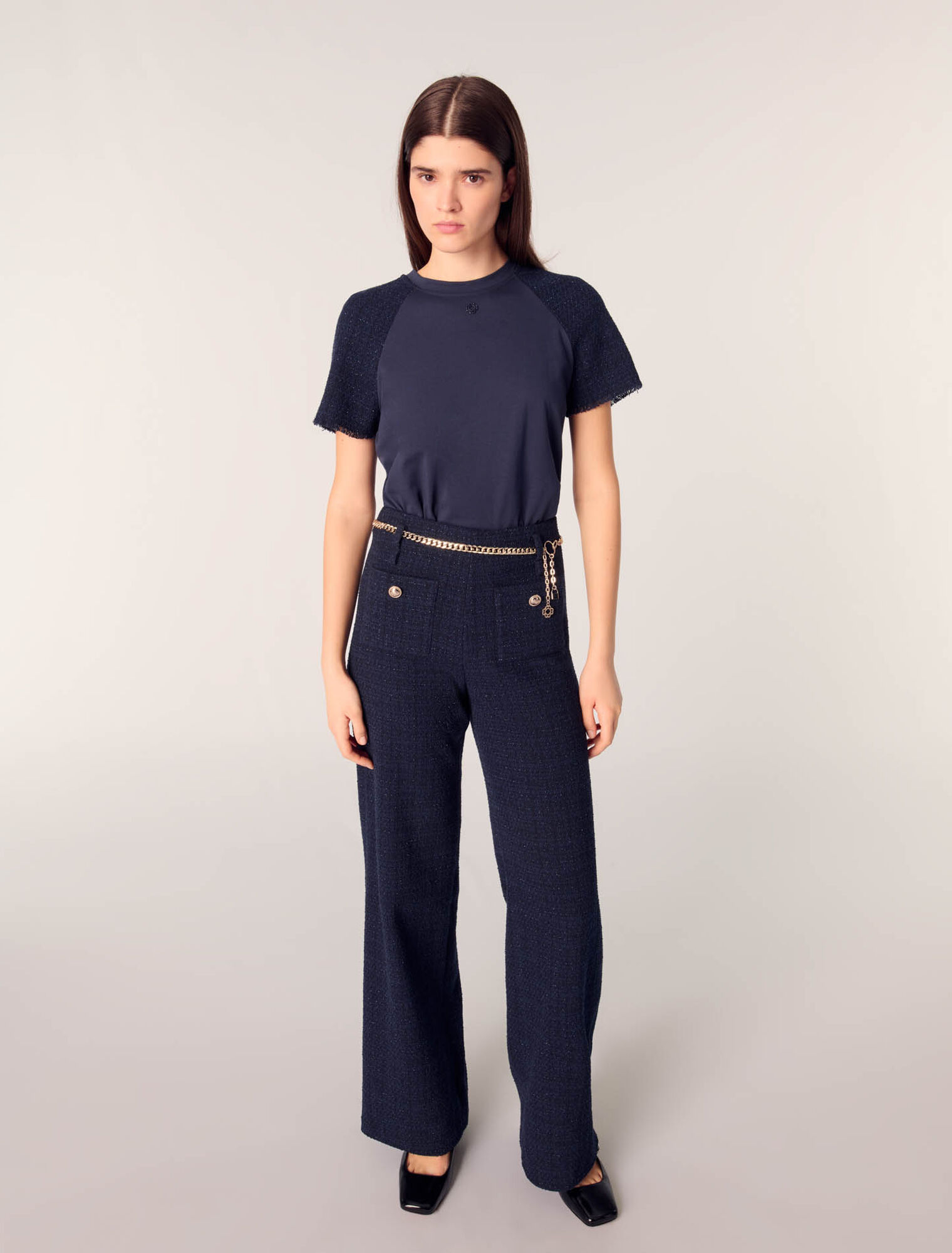 Tweed-Hose mit Kettengürtel