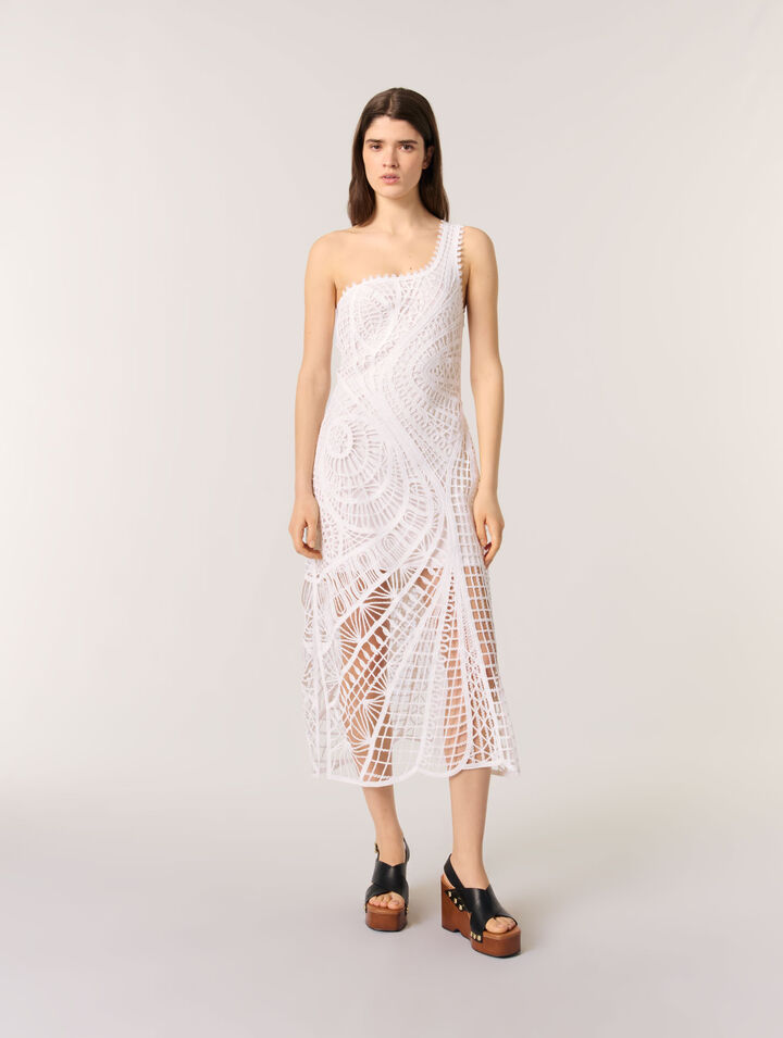 Asymmetrisches langes Häkelkleid