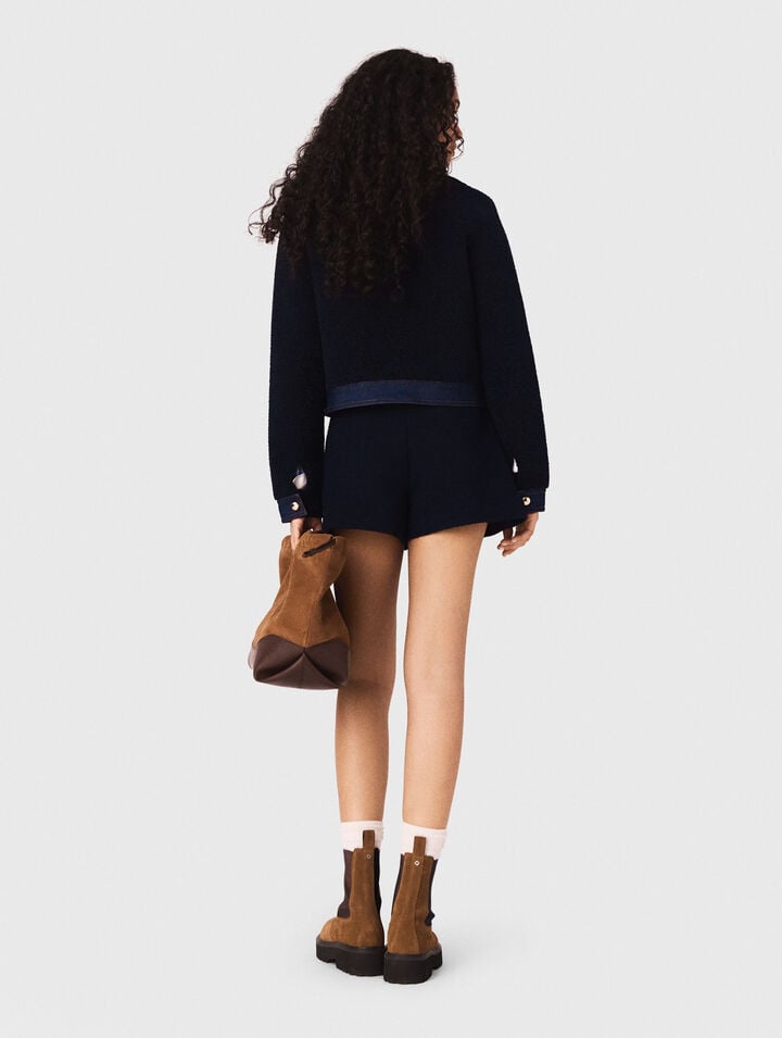 Blouson aus Boucl&eacute; mit Denimdetails