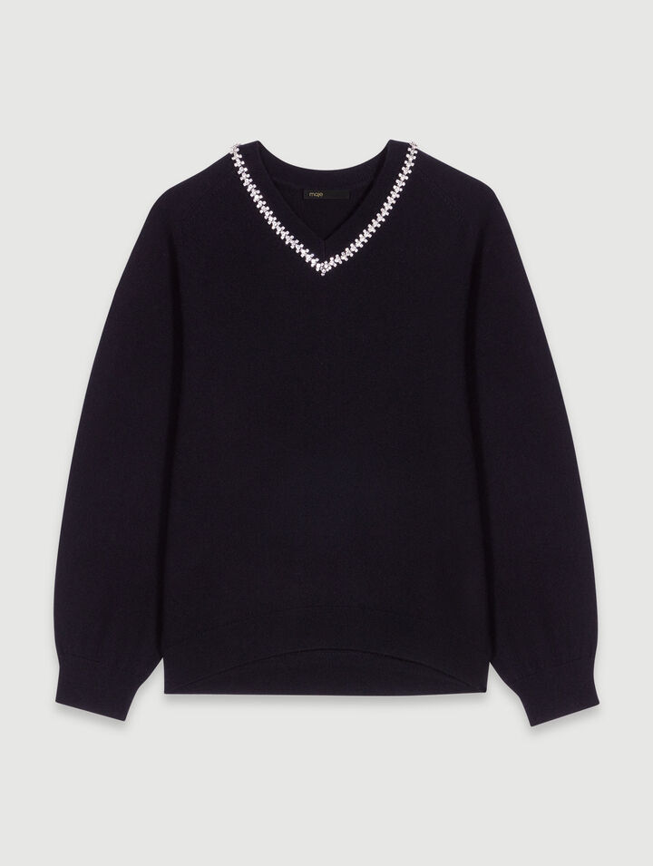 Strickpullover mit Strasskragen