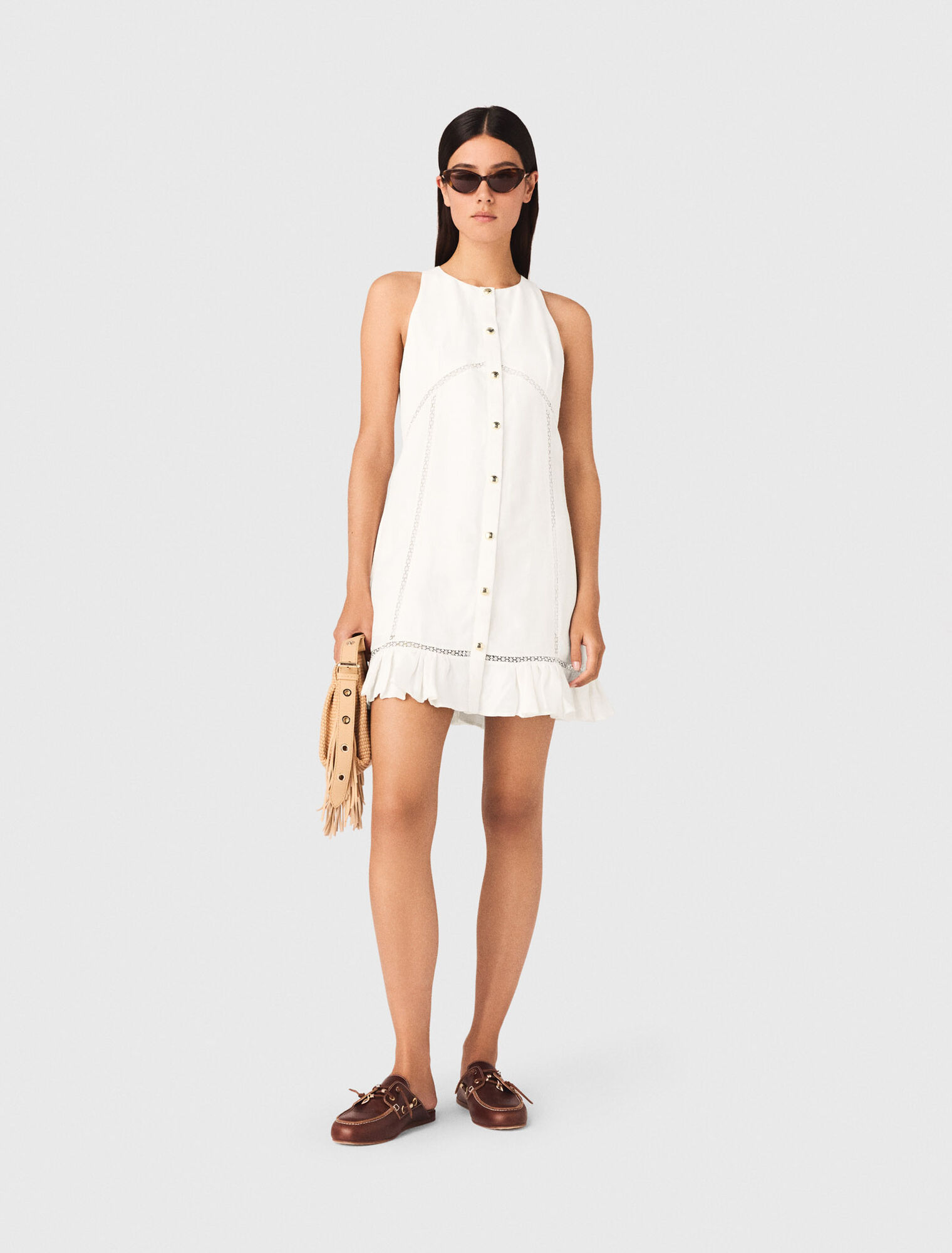 Kleid aus Leinen-Mix und Stickerei