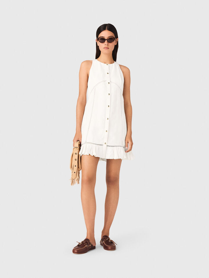 Kleid aus Leinen-Mix und Stickerei