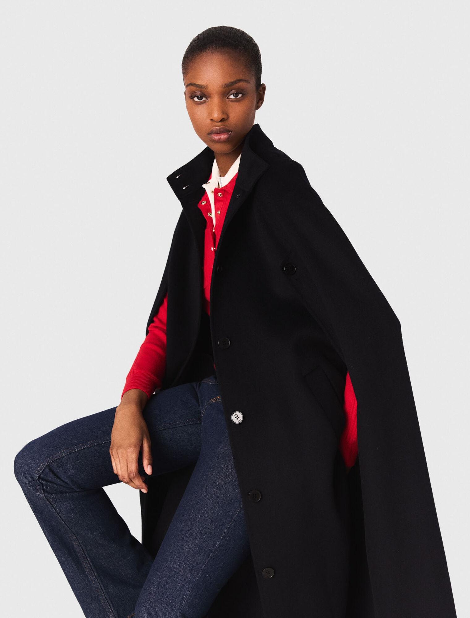 Langer Doubleface-Mantel mit Cape