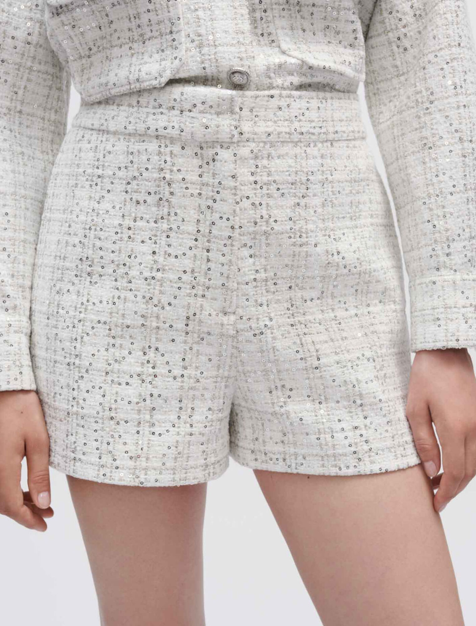 Shorts aus ecrufarbenem Tweed