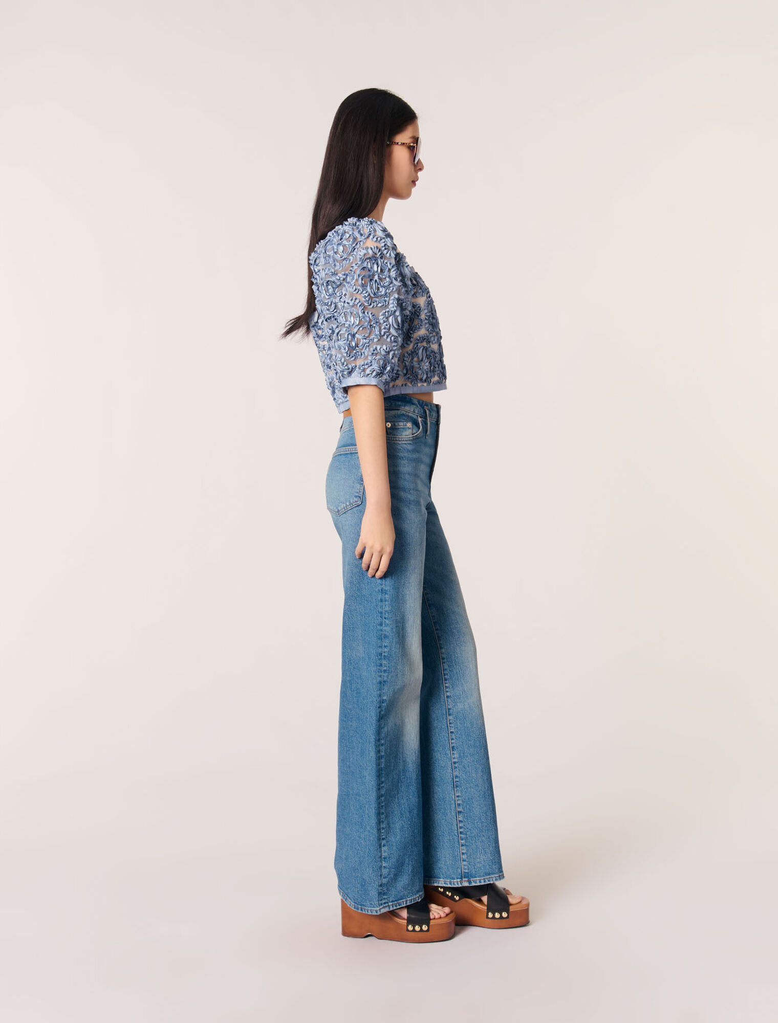 Organza-Top mit floralem Motiv
