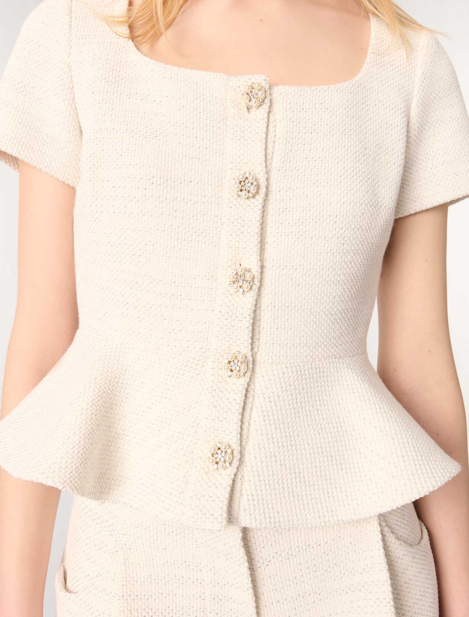 Peplum-Top aus Tweed und Lurex