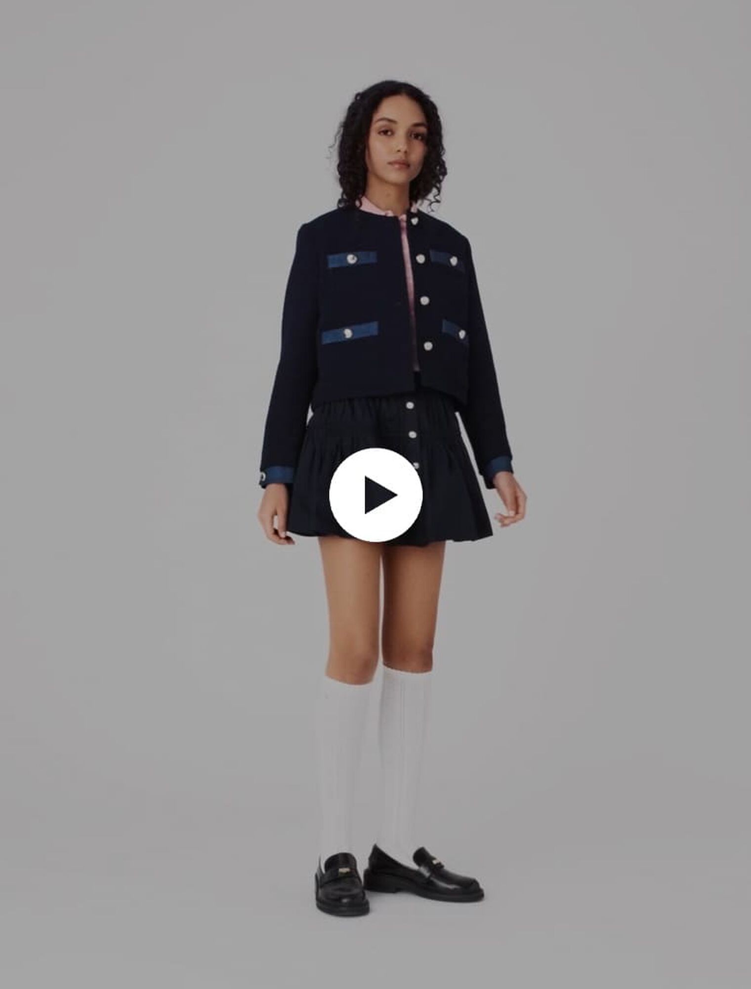 Tweedjacke mit Denim-Borten