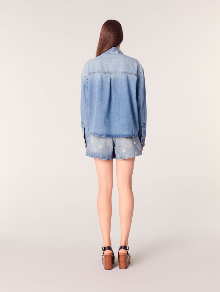 Jeanshemd mit Perlenstickerei