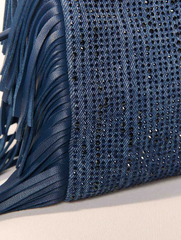 Tasche M Mini aus Denim mit Strass