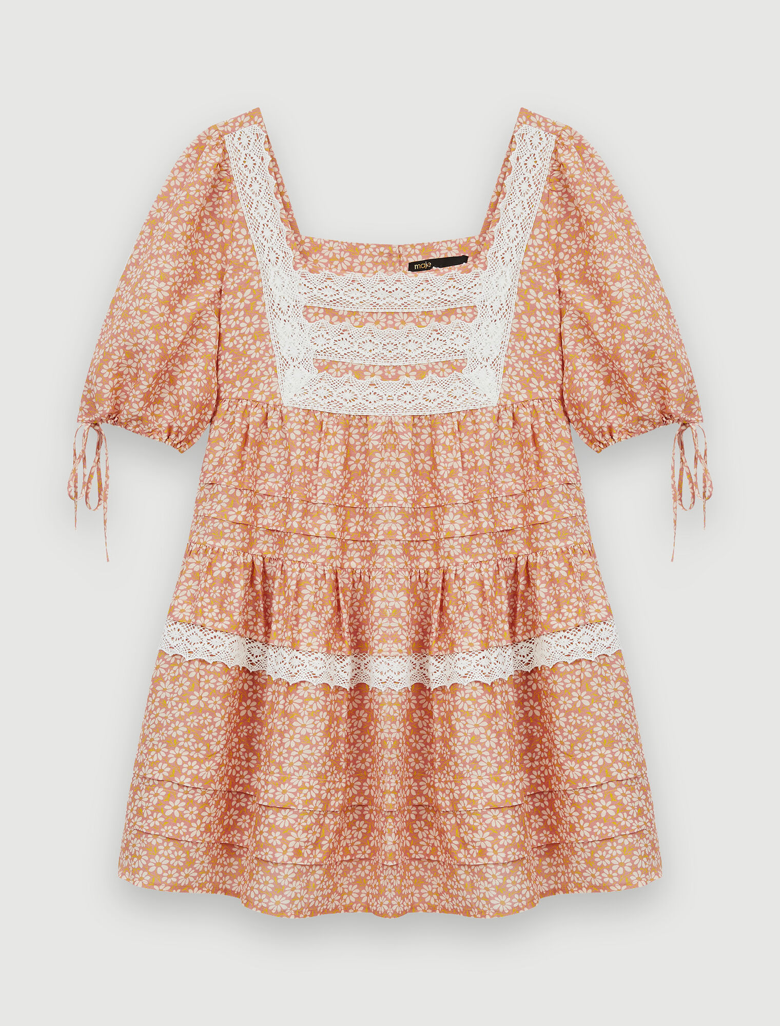 Bedrucktes Kleid mit Spitzengalons