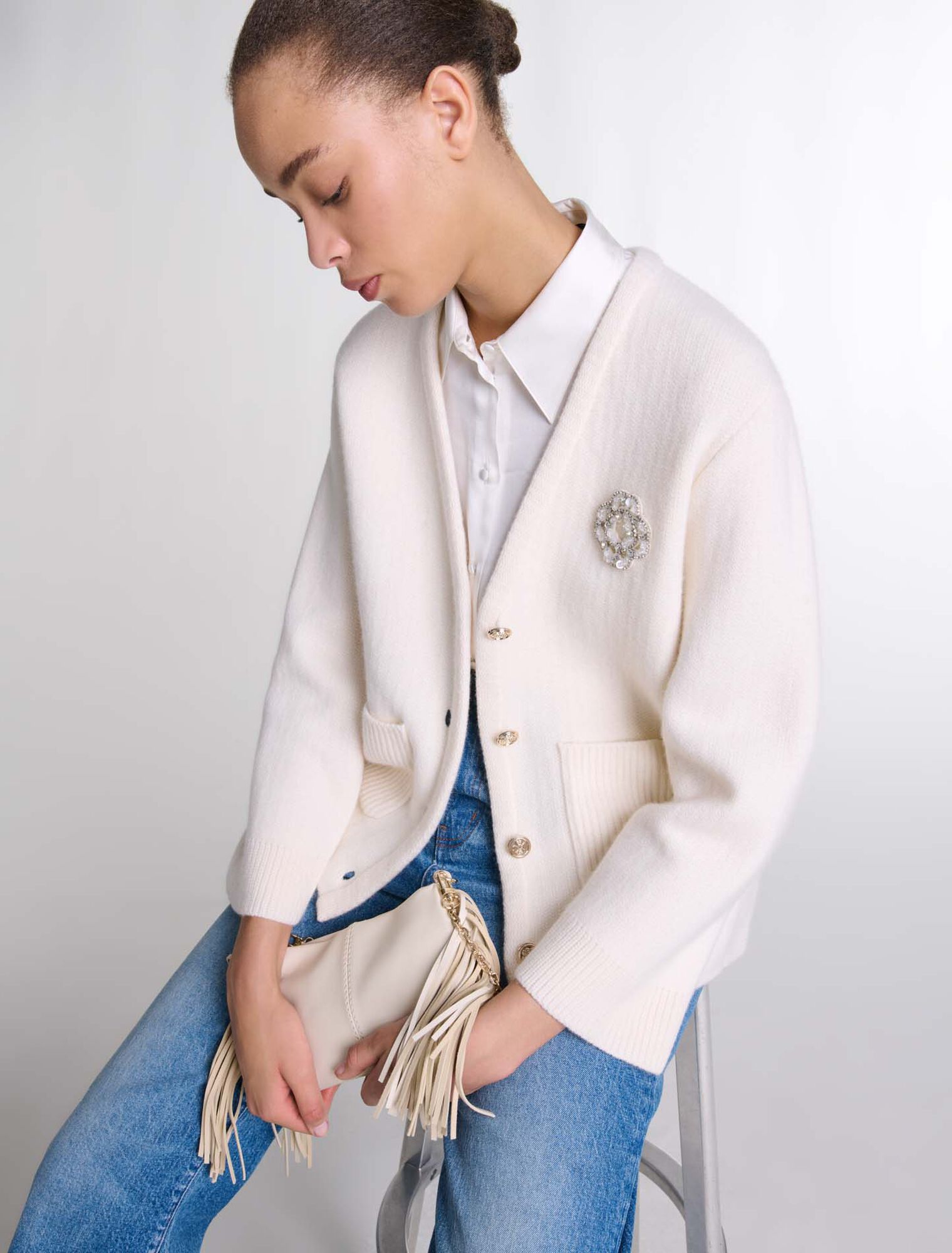 Strickcardigan mit Strass-Clover