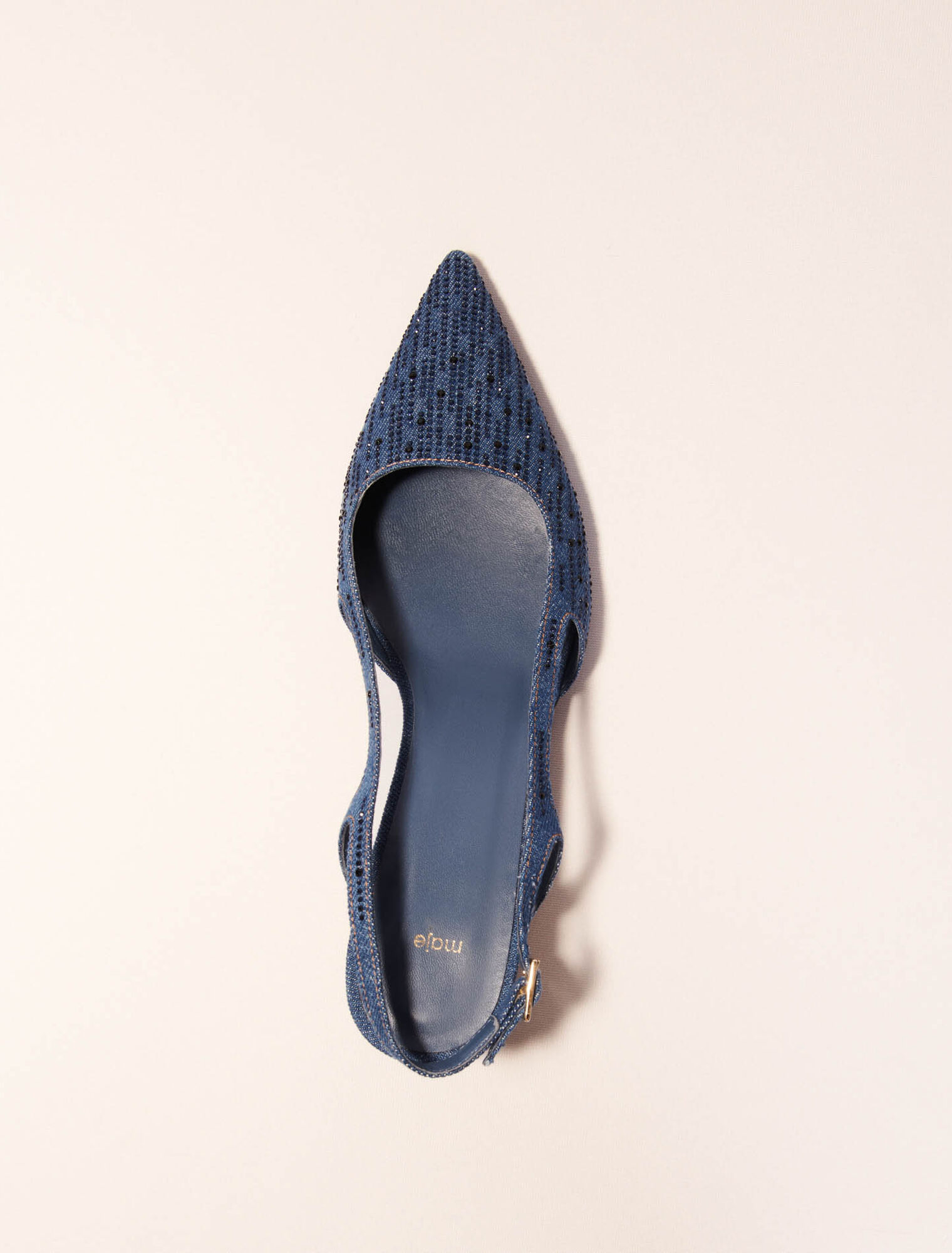 Slingback-Denim-Pumps mit Strass