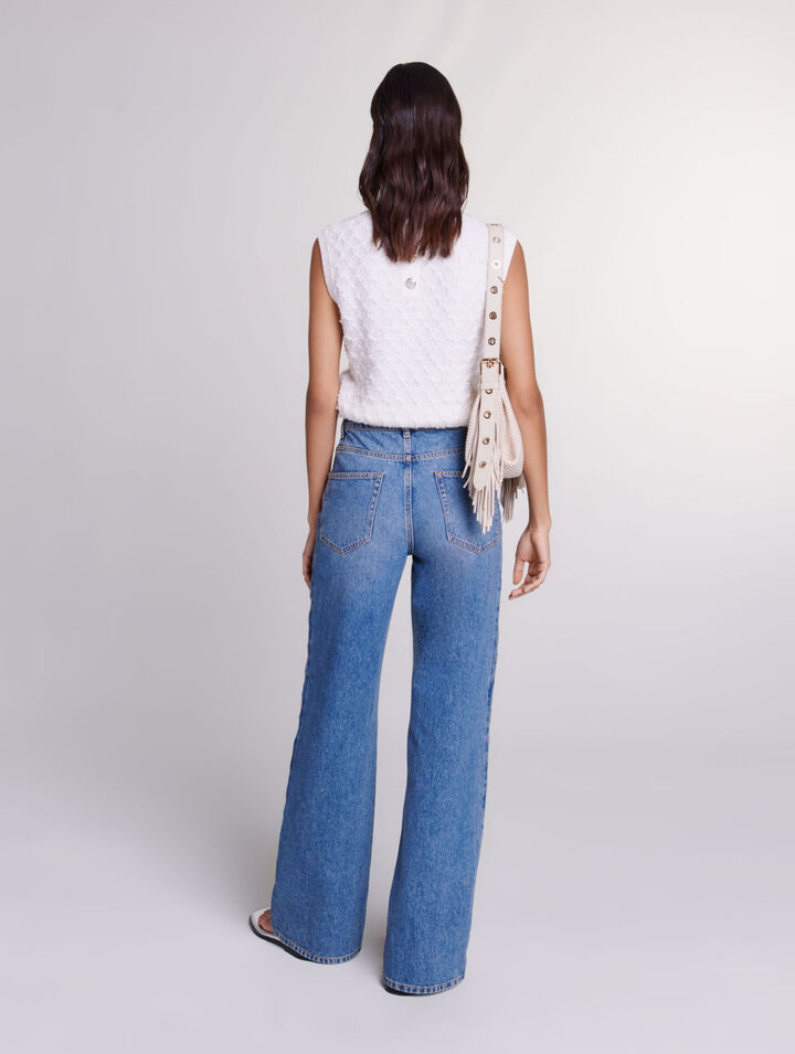 Gerade Jeans Lochmuster und Perlen