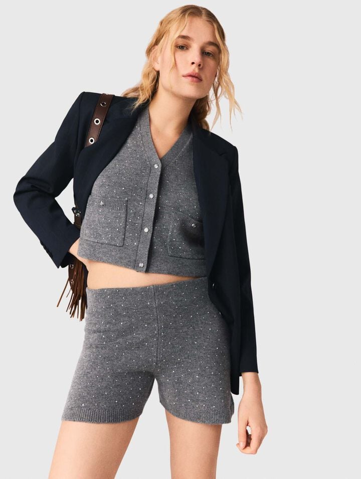 Shorts aus Strick mit Strass