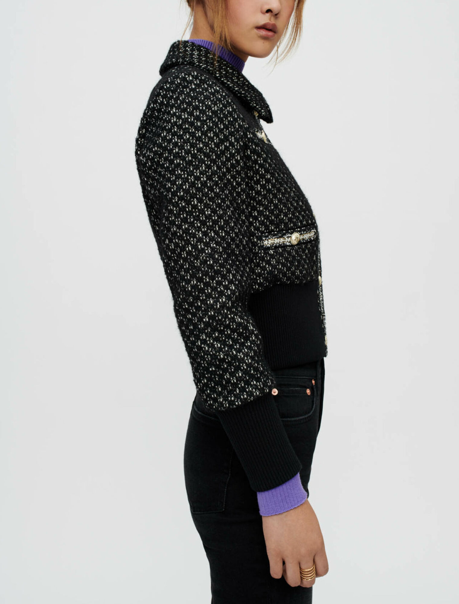 Unten geraffter Blouson aus Tweed