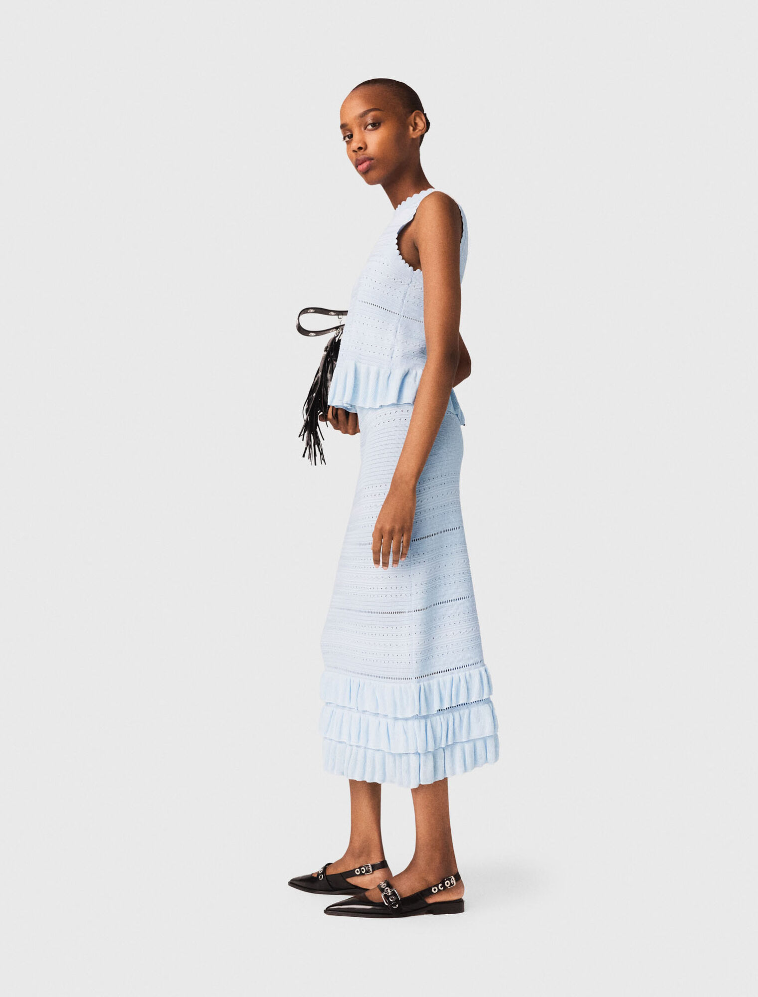 Langer Strickrock mit Volants