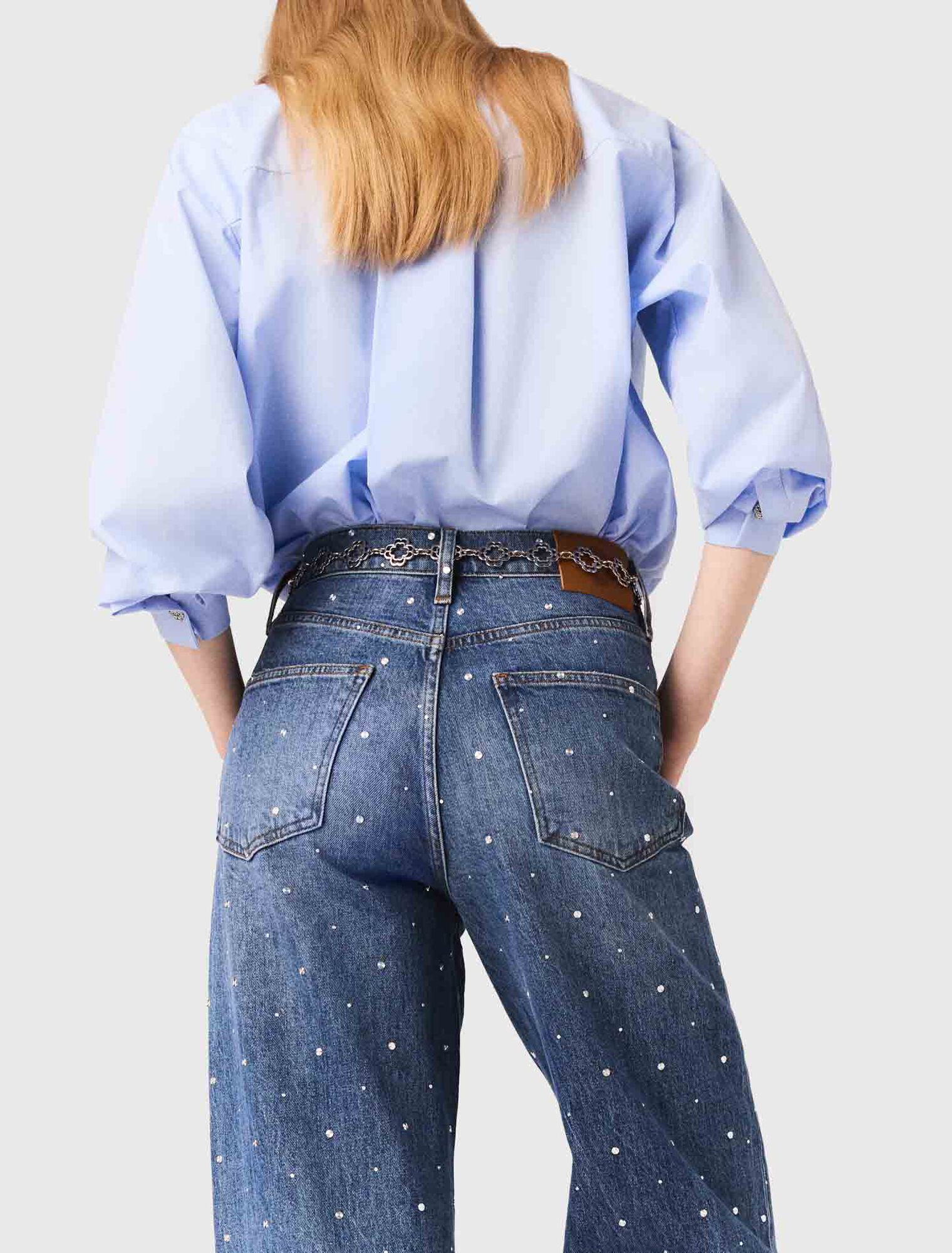 Weite Denim-Jeans mit Nieten