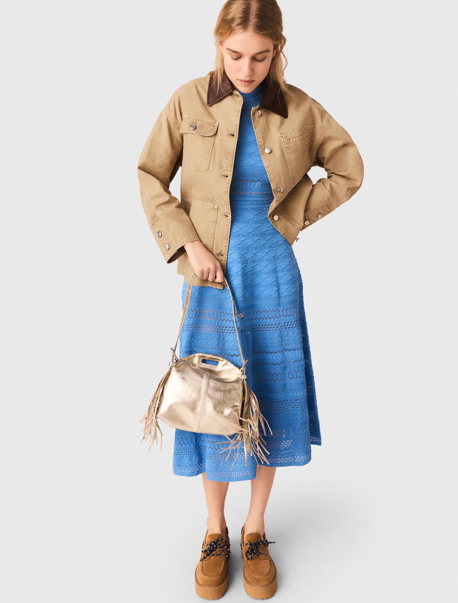 Jeansjacke mit Plissee am R&uuml;cken