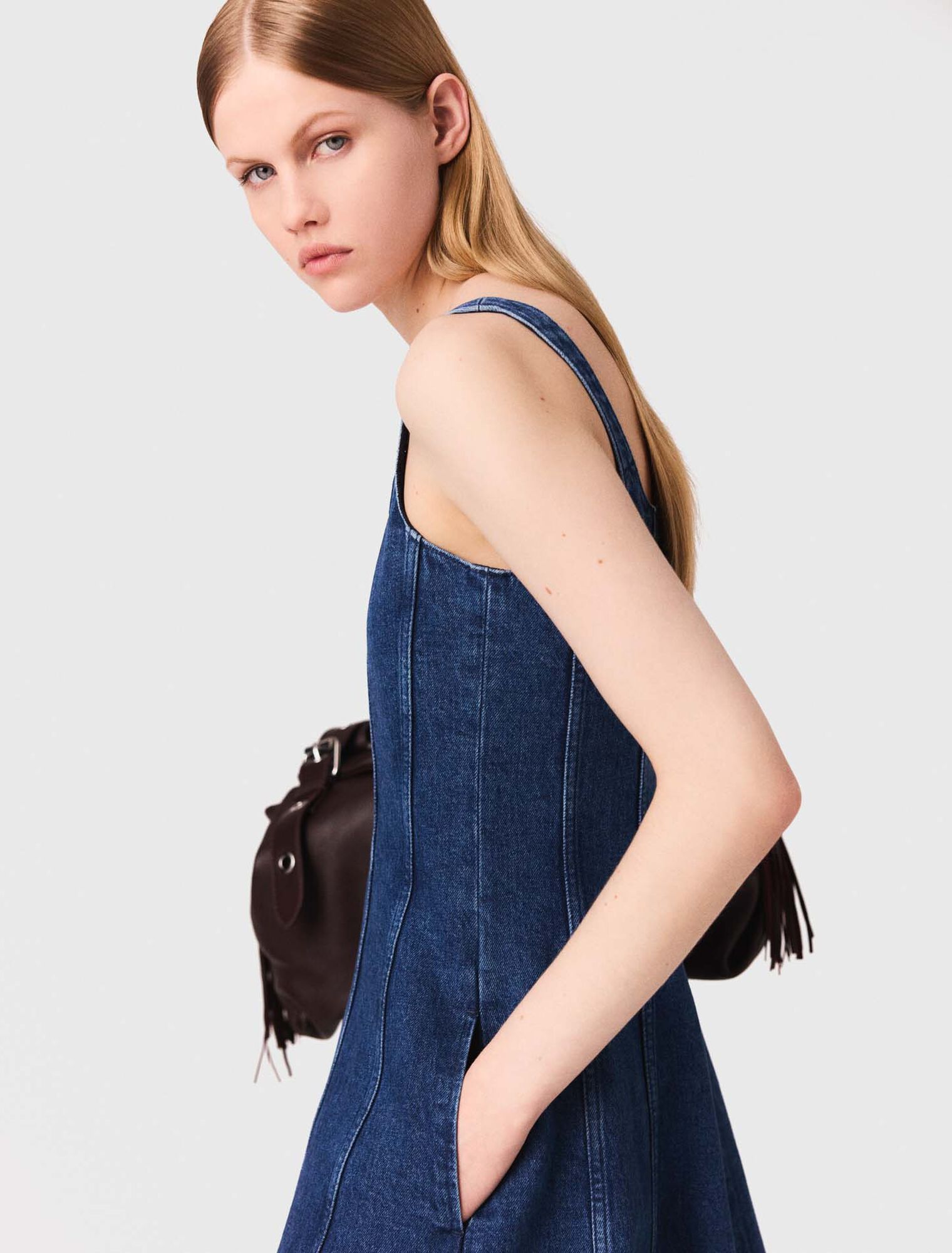 Langes Babydoll-Kleid aus Denim