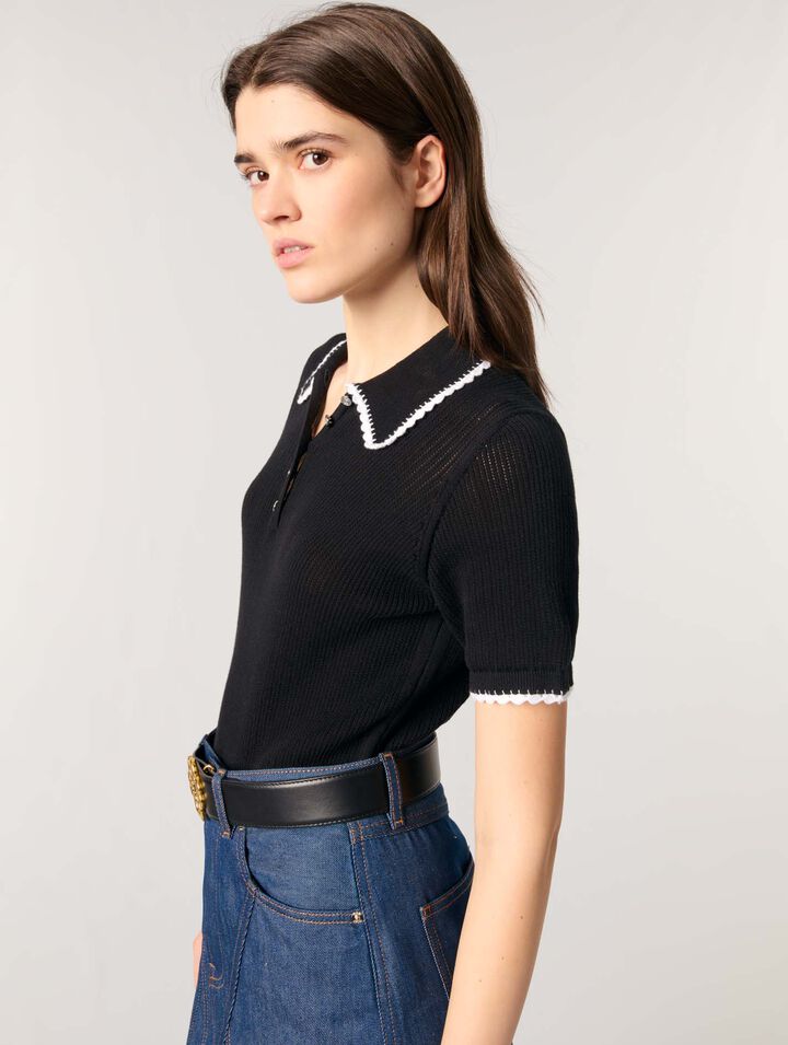 Poloshirt aus Pointelle-Strick