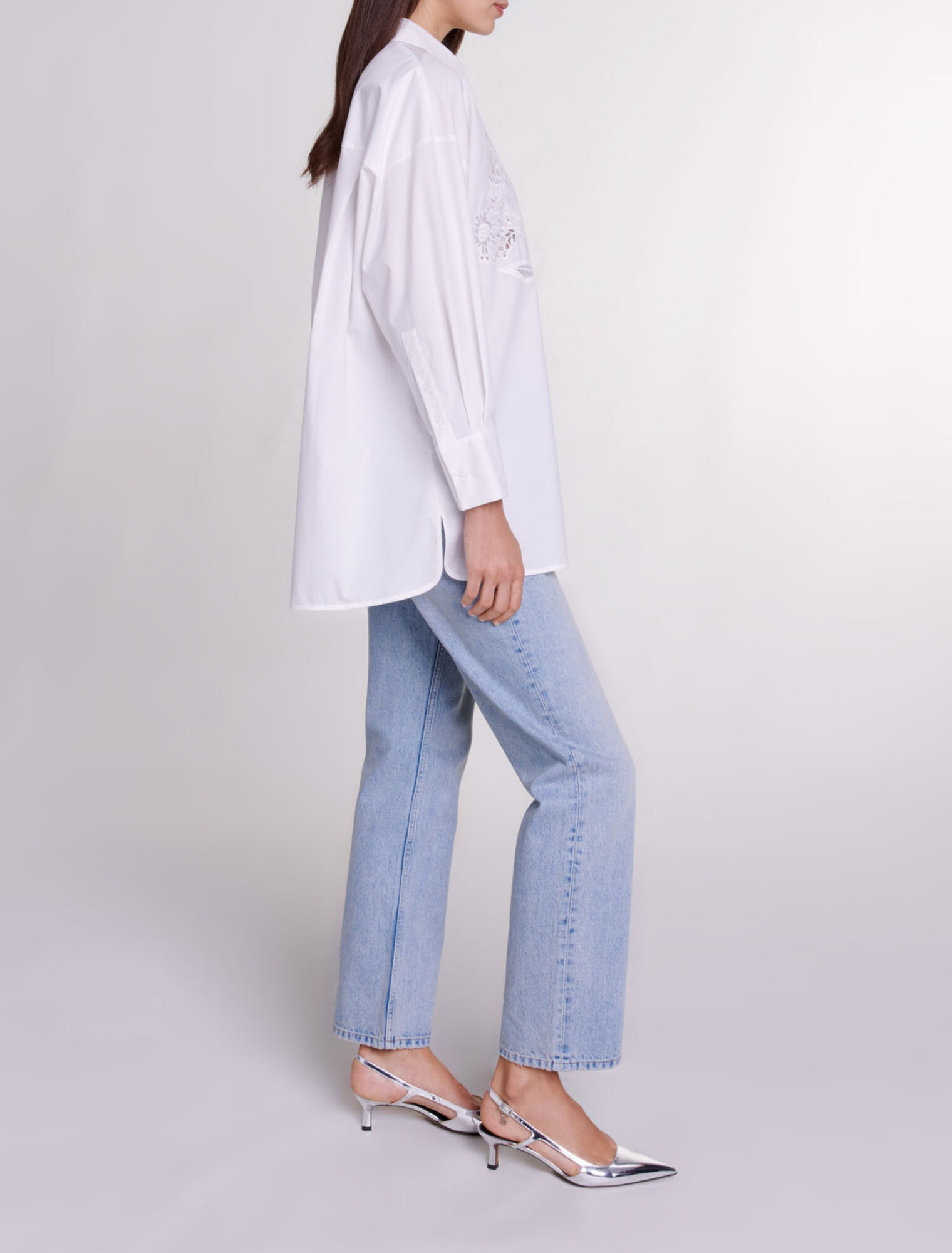 Popelinehemd mit Häkeldetails