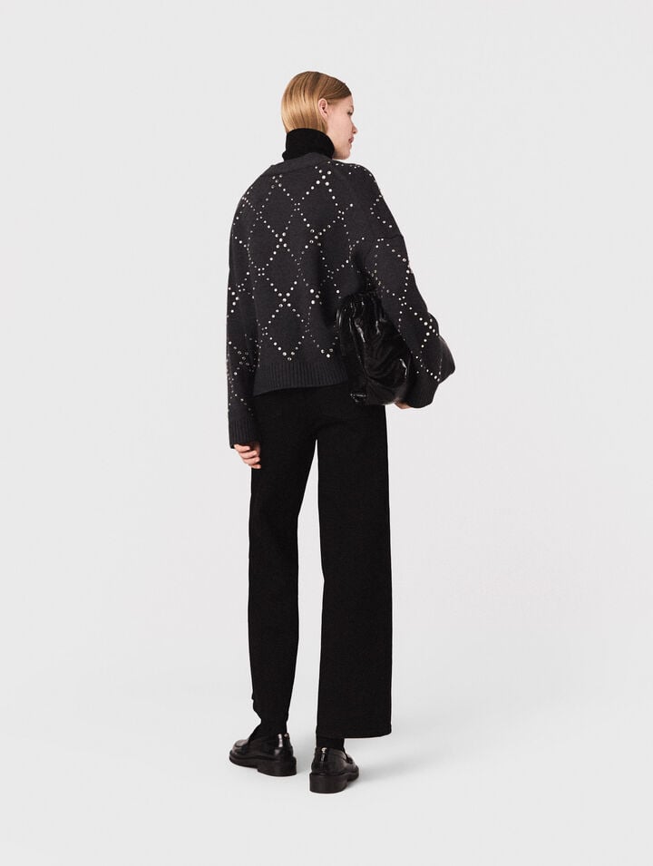 Karierter Cardigan mit Strass-Verzierung