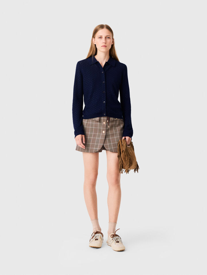 Cardigan mit Strass-Polokragen