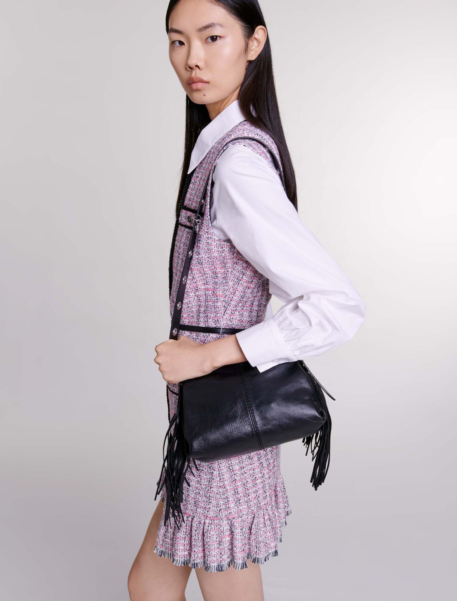 Kurzes 2-in-1 Kleid aus Tweed