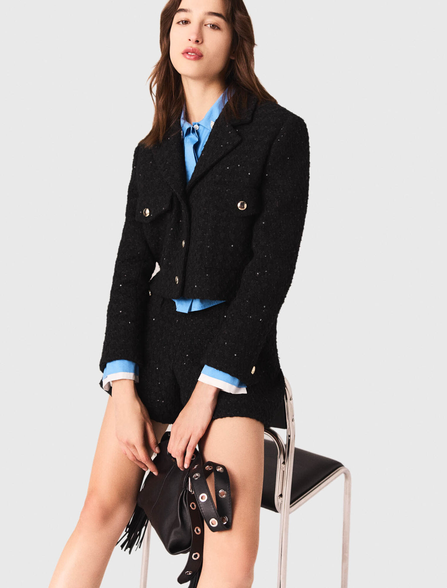 Kurze Tweed-Jacke mit Strass