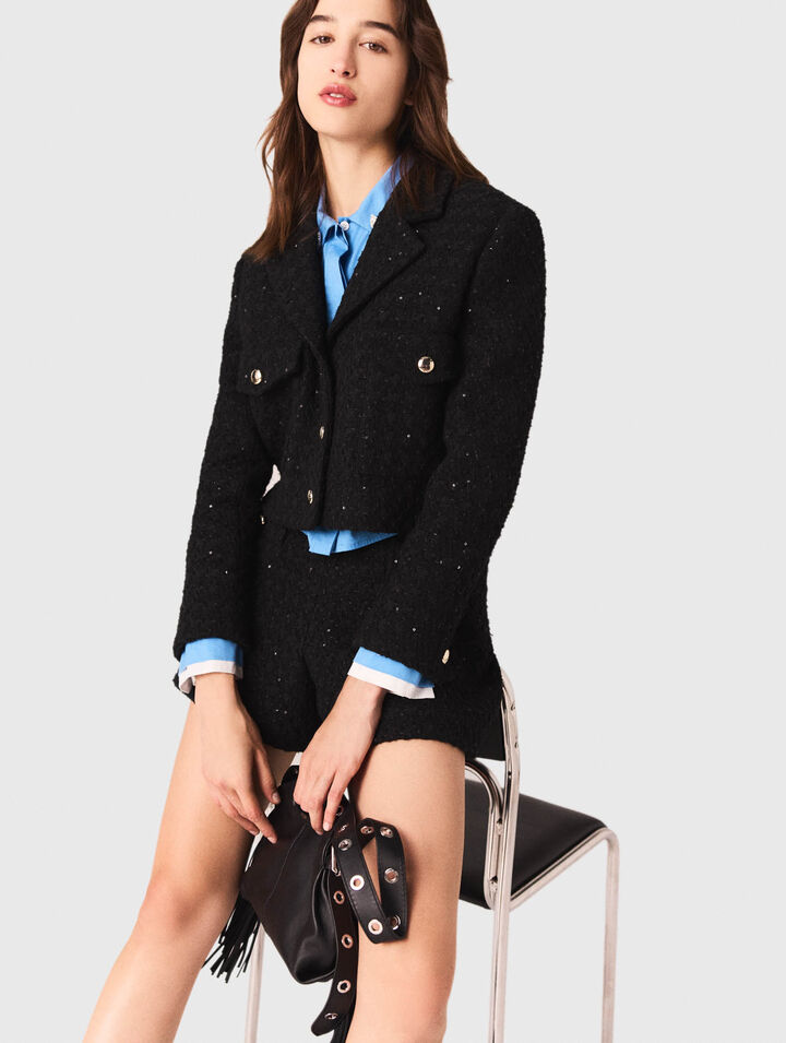Kurze Tweed-Jacke mit Strass