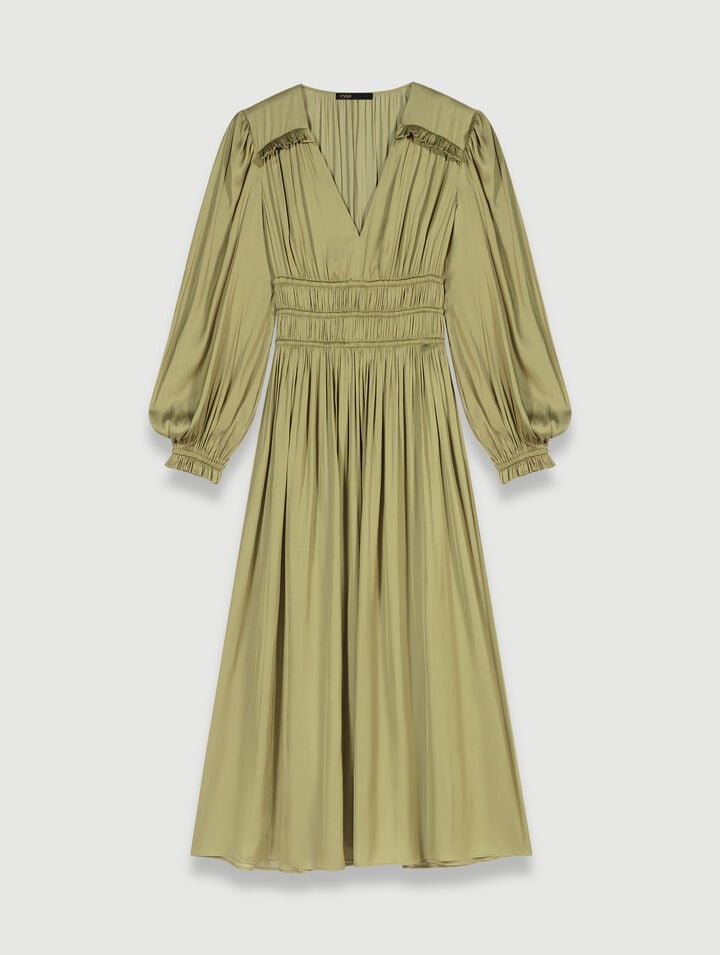 Halblanges Satin-Kleid mit Rüschen
