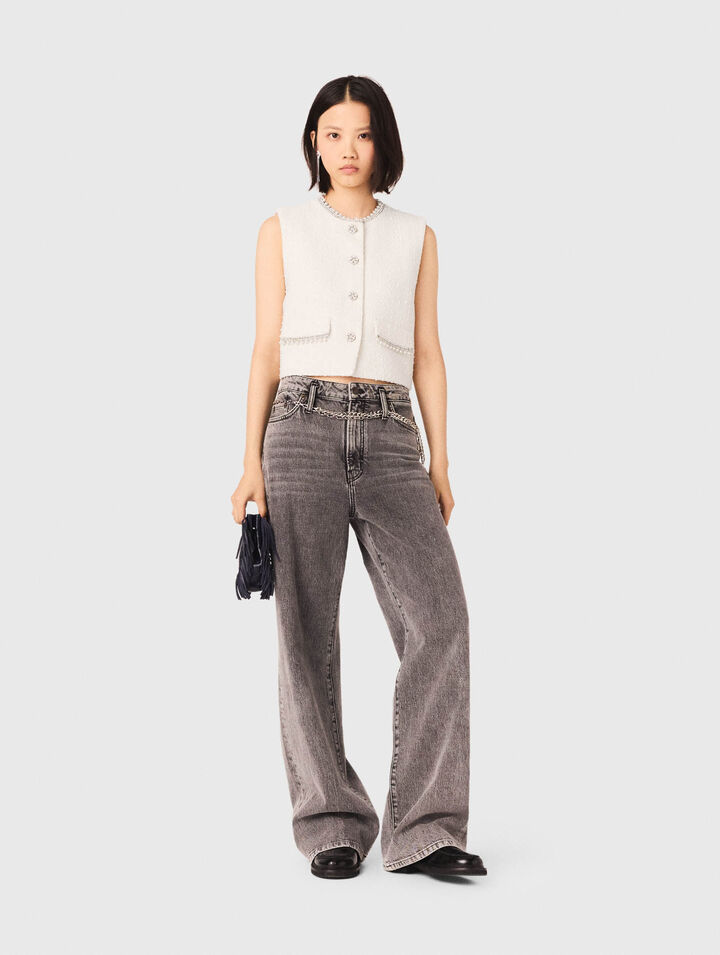 Tweed-Jacke mit Perlenborte