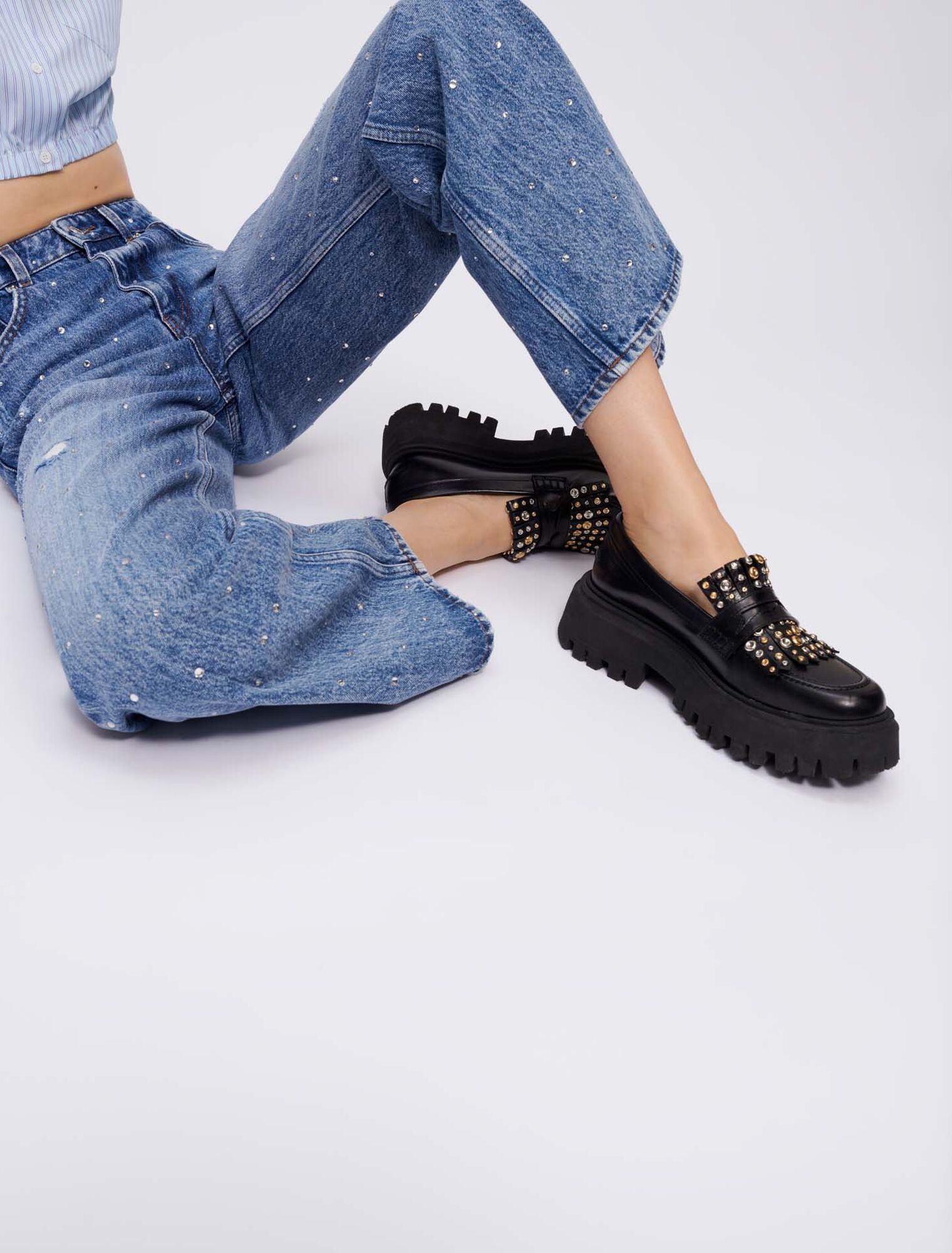 Strass-Jeans mit hoher Taille