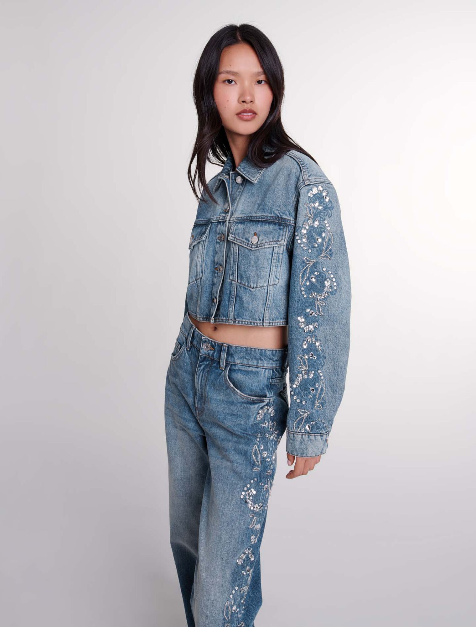 Blouson aus besticktem Denim 