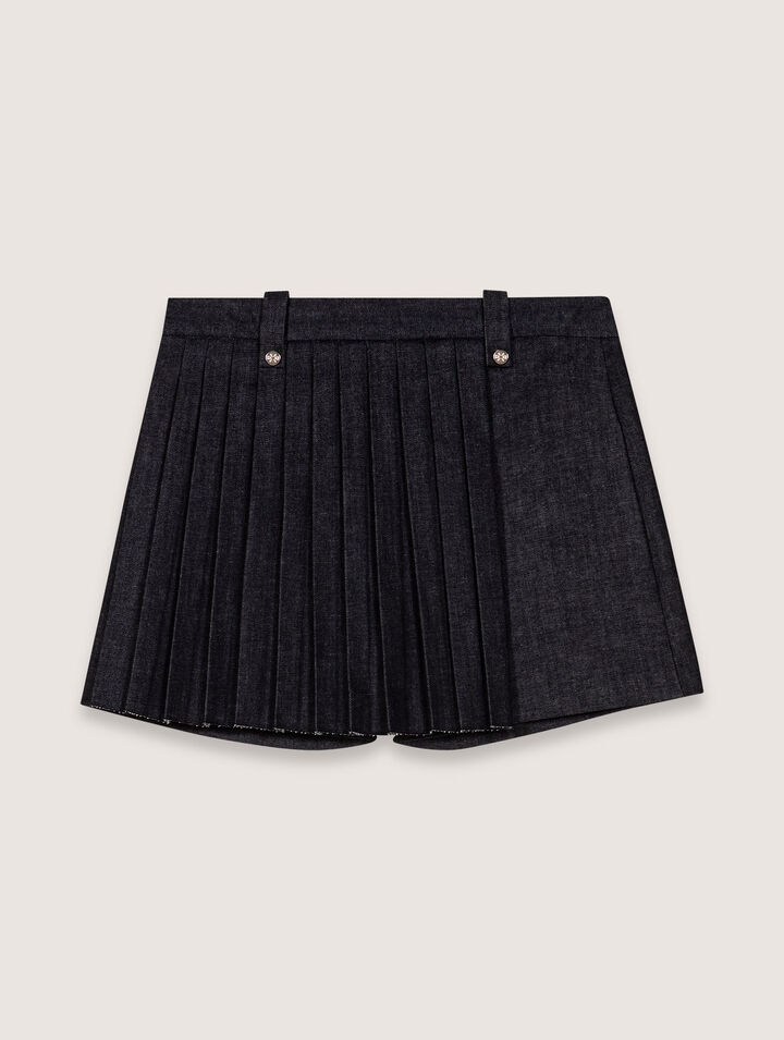 Shorts aus plissiertem Denim