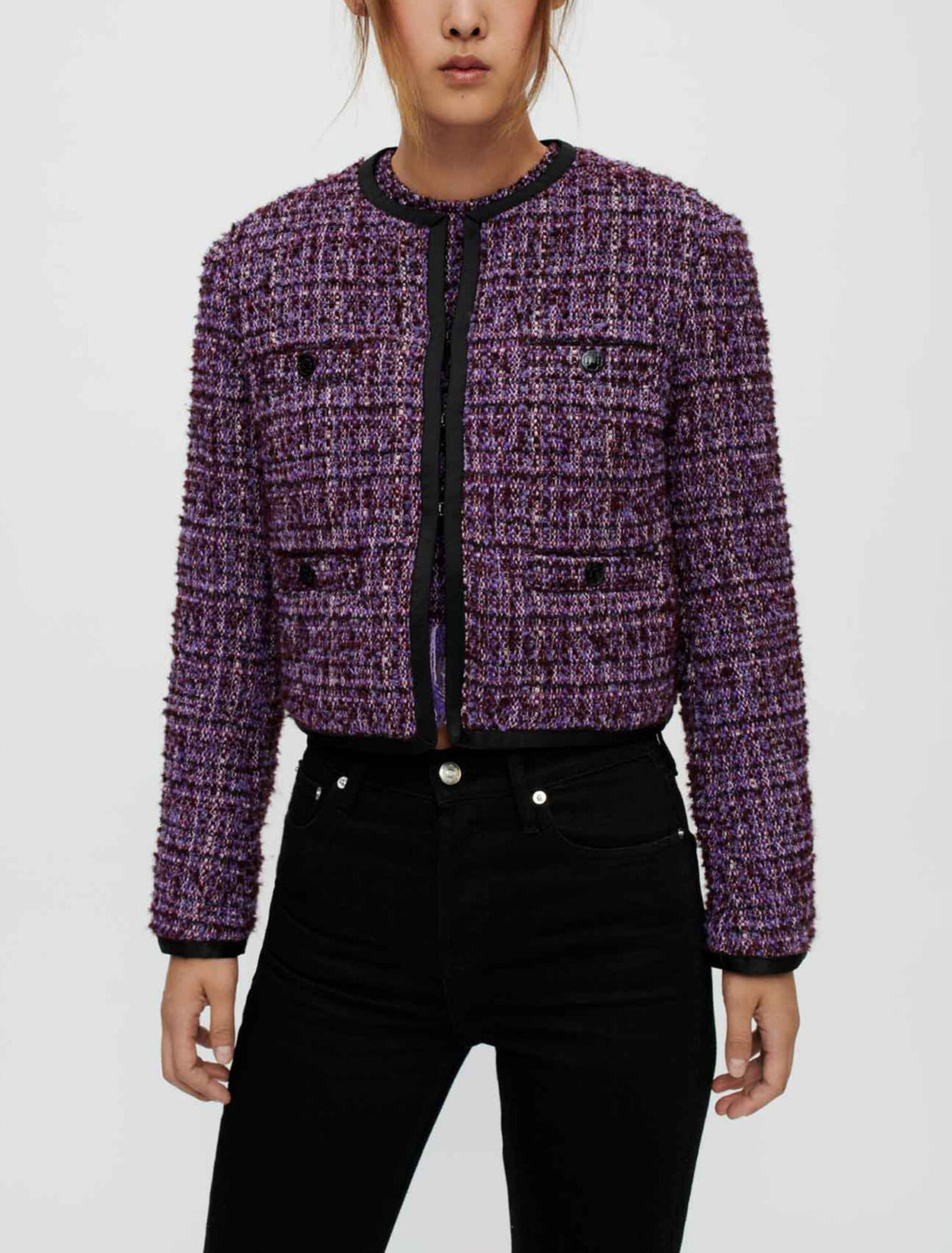 Gesteppte Jacke aus violettem Tweed