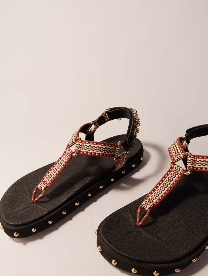 Flache Sandalen aus Kordel und Leder