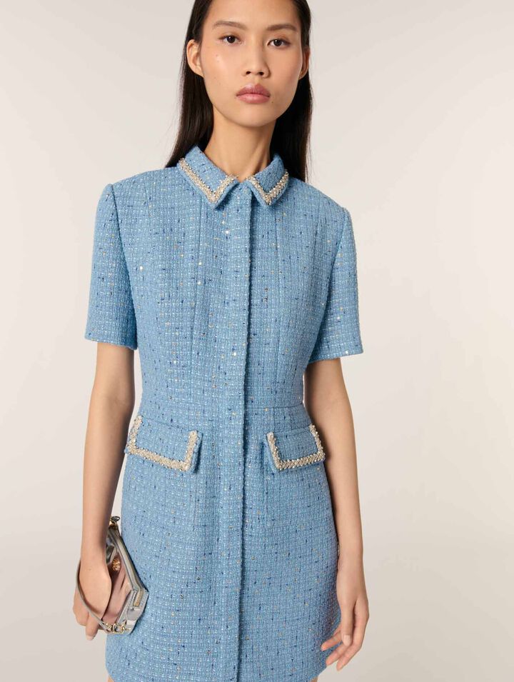 Kurzes Tweedkleid mit Pailletten