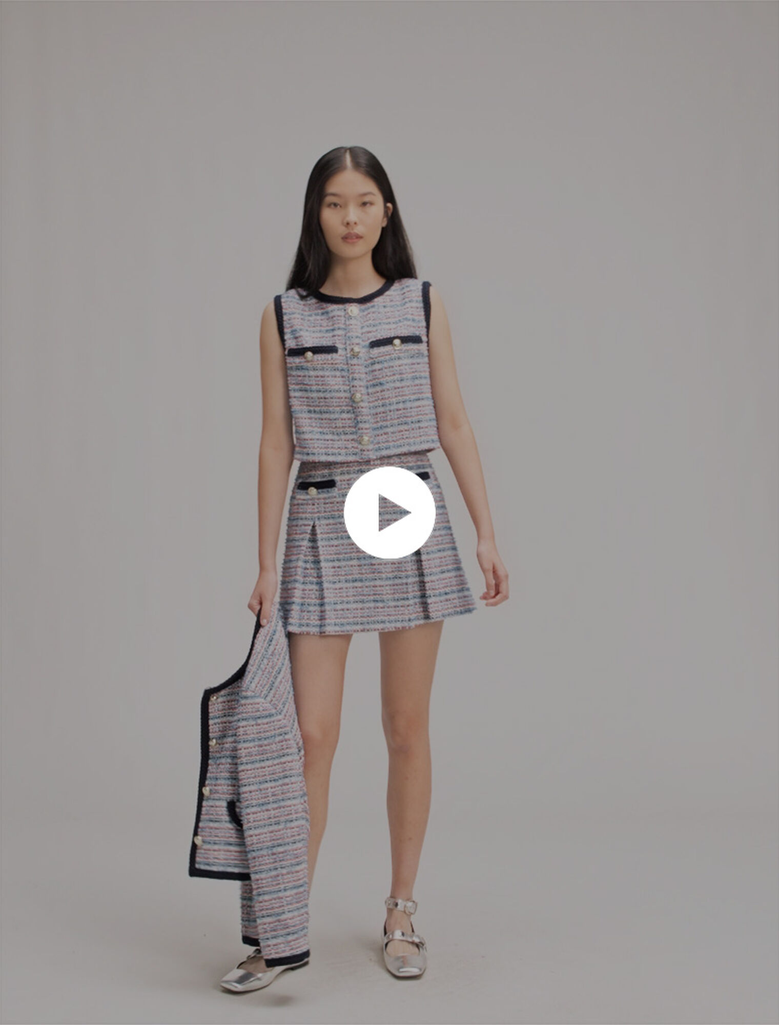 Kurzes 2-in1-Kleid aus Tweed