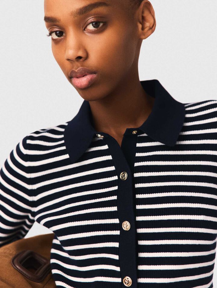 Gestreifter Cardigan mit Polokragen