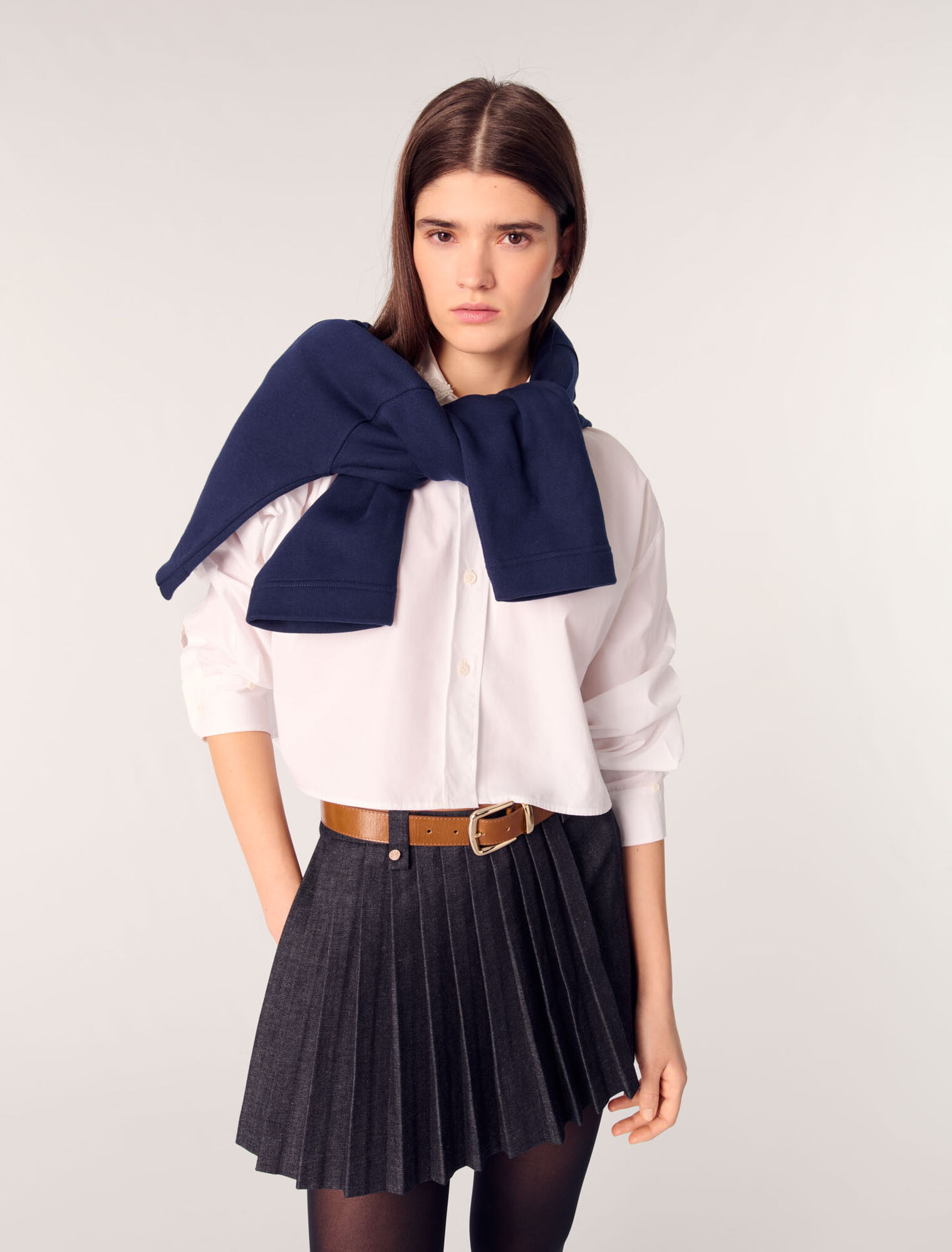 Shorts aus plissiertem Denim