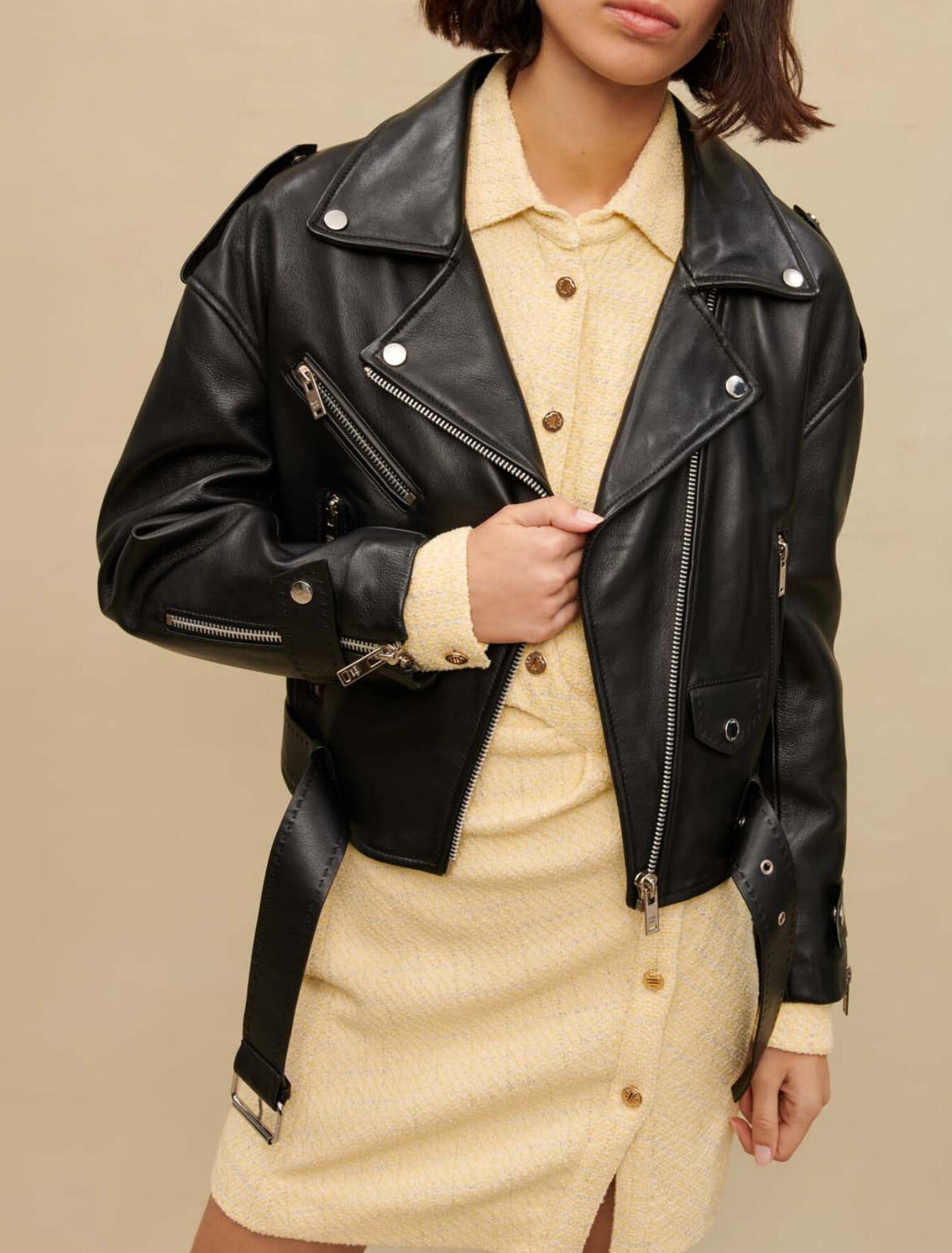 Oversize-Lederjacke im Bikerstil