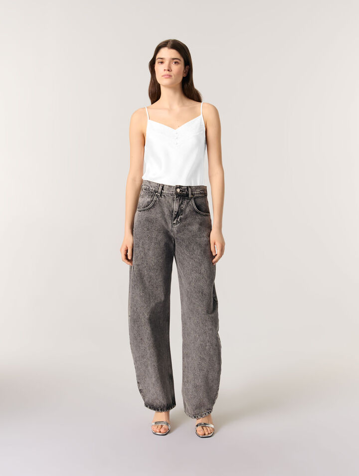 Top aus Seidensatin und Spitze