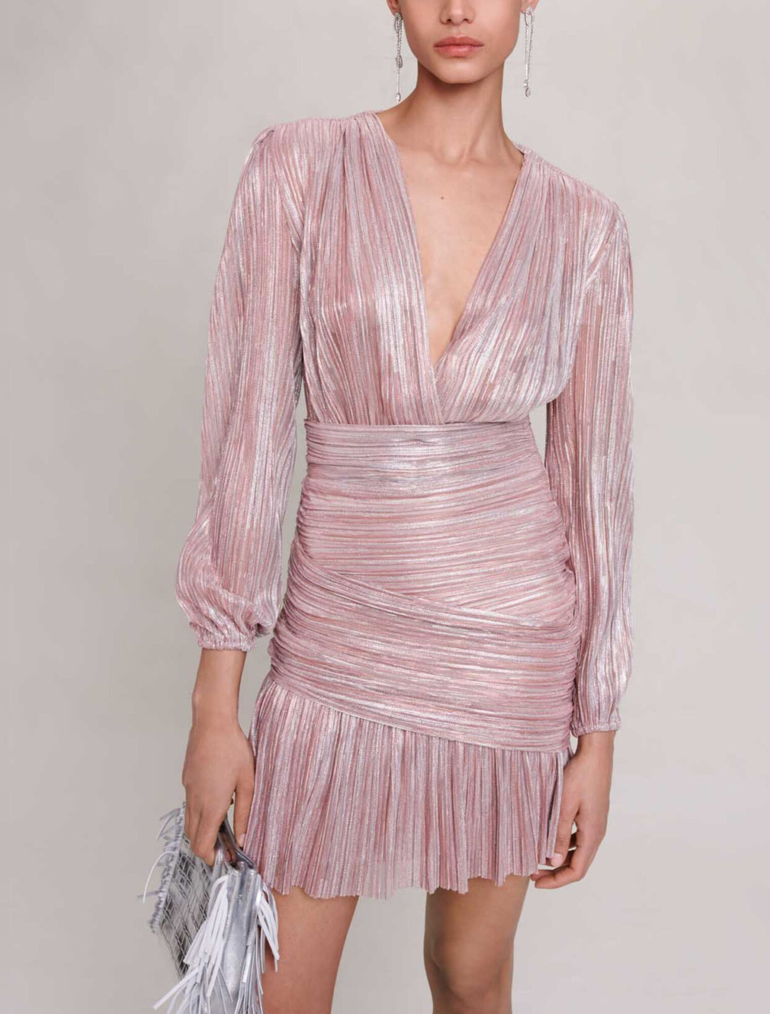 Plisseekleid mit Metallic-Garn