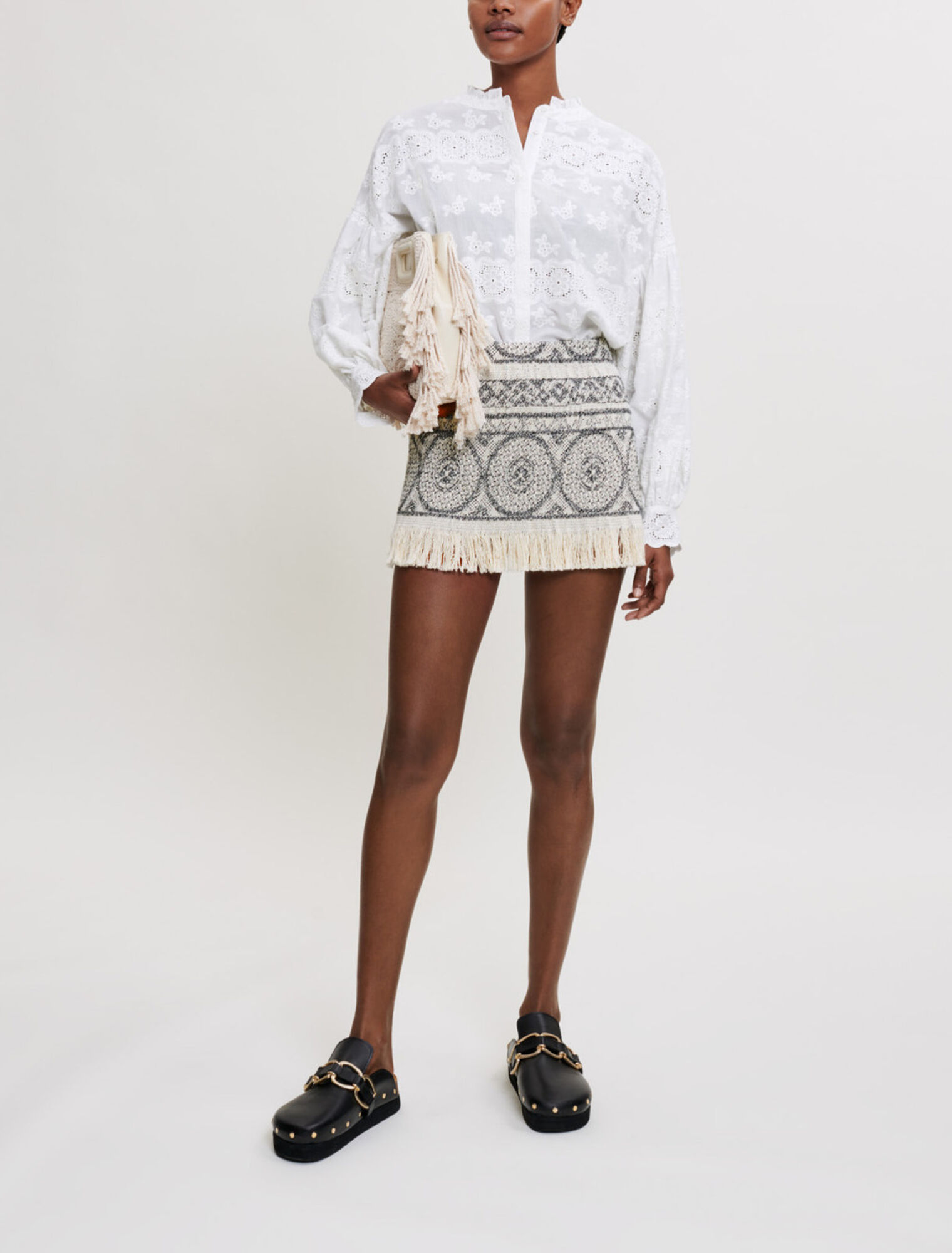 Shorts-Optik aus Jacquard mit Fransen