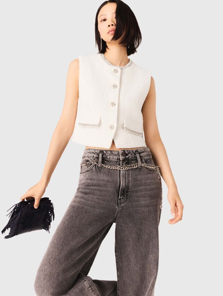 Tweed-Jacke mit Perlenborte