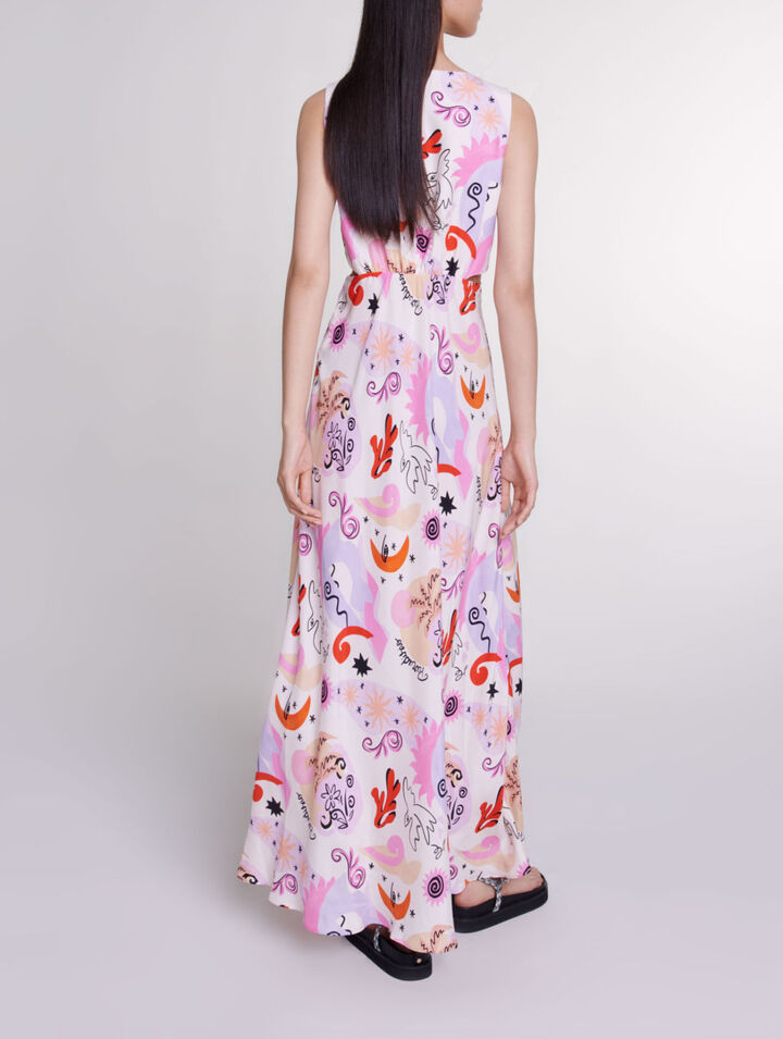 Langes Seidenkleid mit Cut-outs